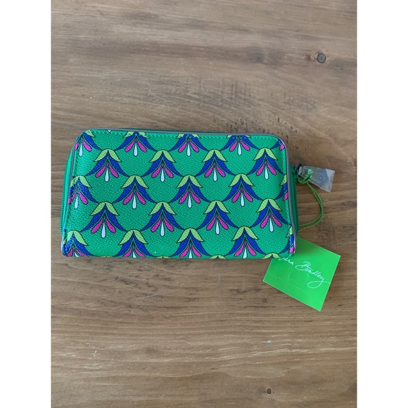 Vera Bradley Emerald Diamonds NWT Accordian Faux Leather Zip Around Wallet - Picture 5 of 8